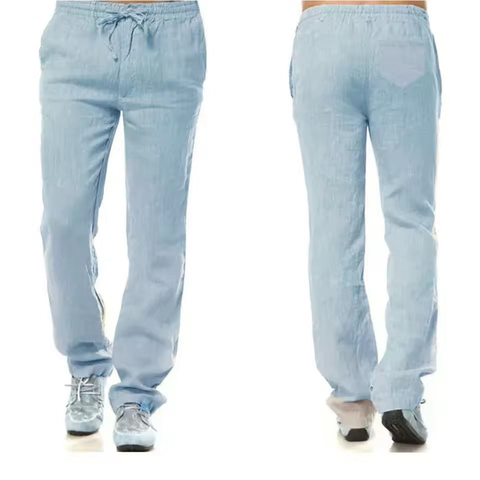 Levoire | Pantalons Streetwear En Lin Pour Hommes Légers, Respirants Et Confortables Bleu