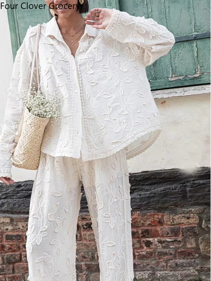 Levoire | Ensemble Pantalon Avec Broderie Et Blouse À Manches Longues