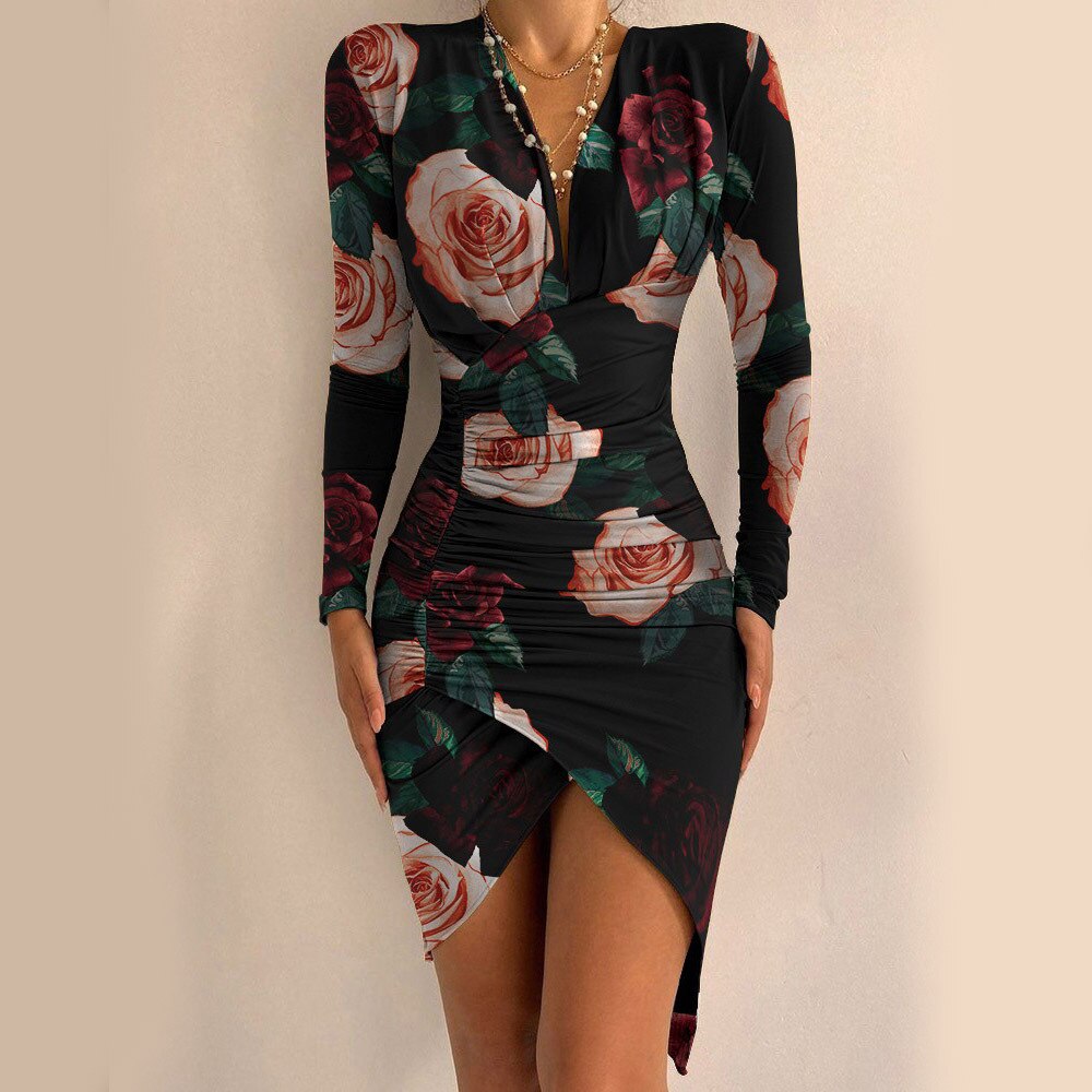 Levoire | Robe Bodycon Asymétrique À Col V Robe De Fête Du Nouvel An Mini B