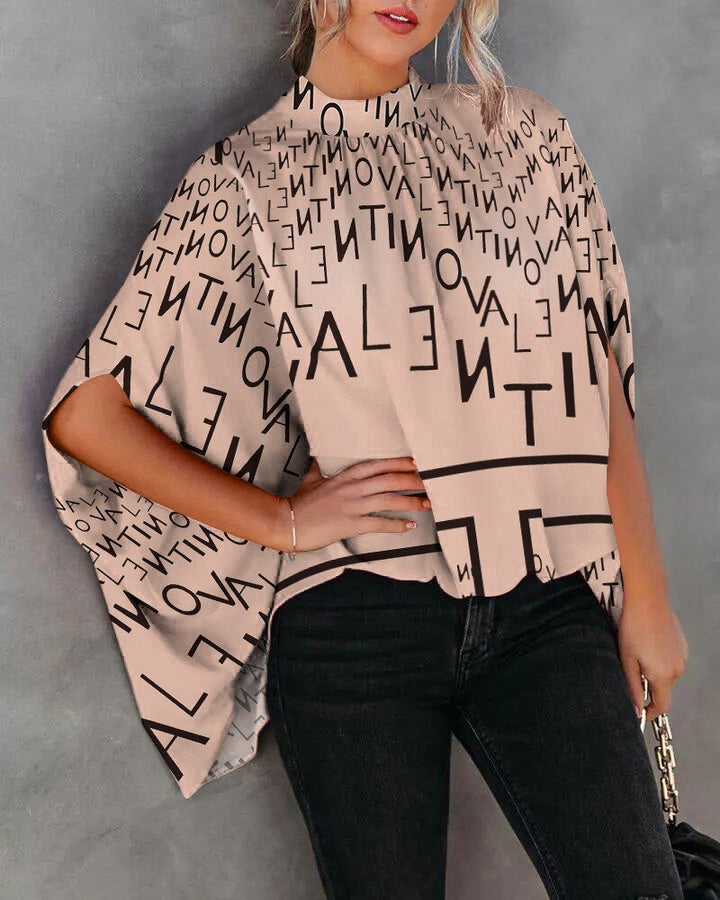Levoire | Chemisier Ample Avec Manches Chauve-Souris Pour L'Été Mode Décontractée Streetwear Top Beige Alphabet