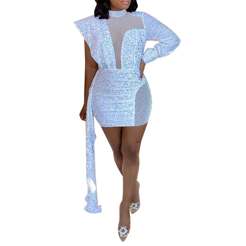 Levoire | Long Sequined Dress With Side Seam Blanc