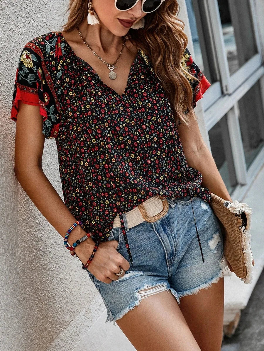 Levoire | Blouse D'Été Avec Motif Floral Noir