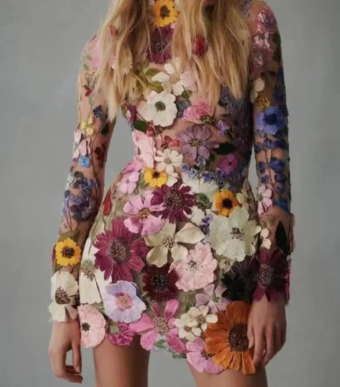 Levoire | Robe En Maille 3D Brodée Avec Fleurs Pour Femmes Lilas