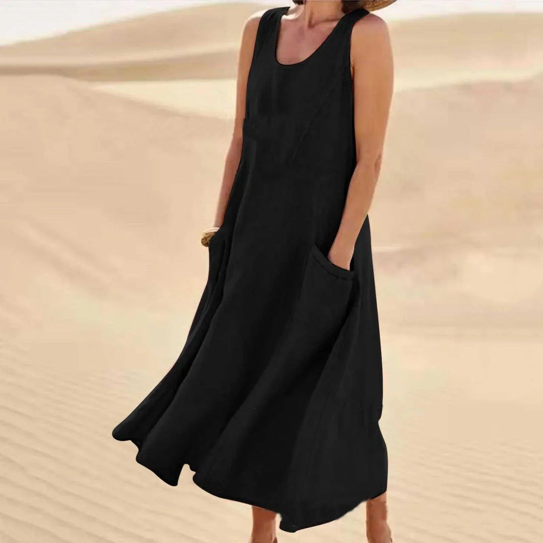 Levoire | Robe En Lin Sans Manches Avec Poches Pour Femmes Noir