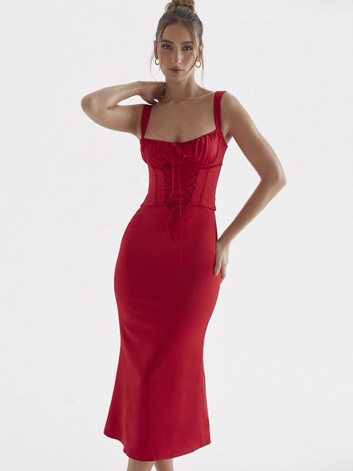 Levoire | Corset À Lacets Sans Bretelles Robe Midi Rot