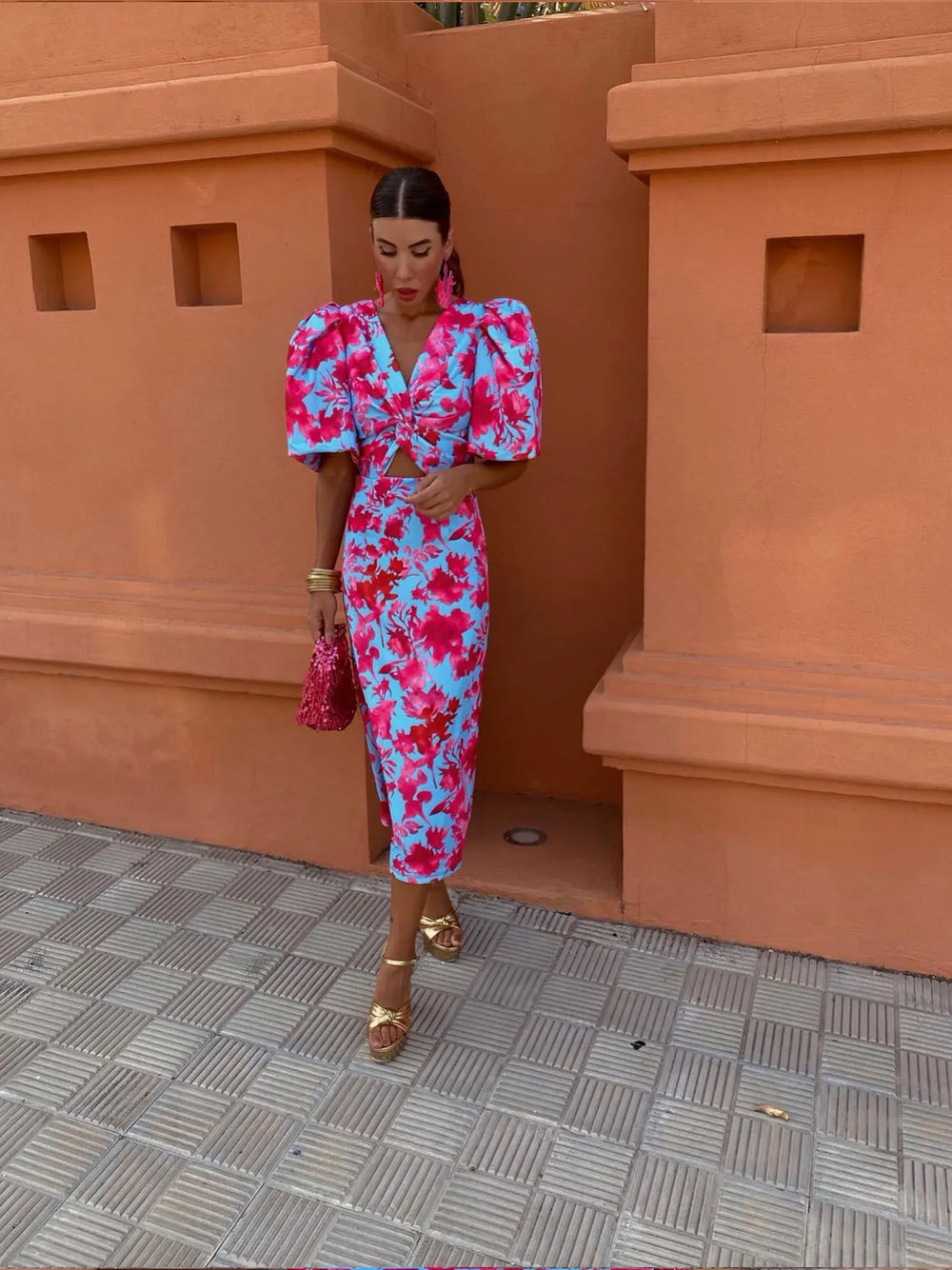 Levoire | Robe Colorée Avec Manches Bouffantes Rosa