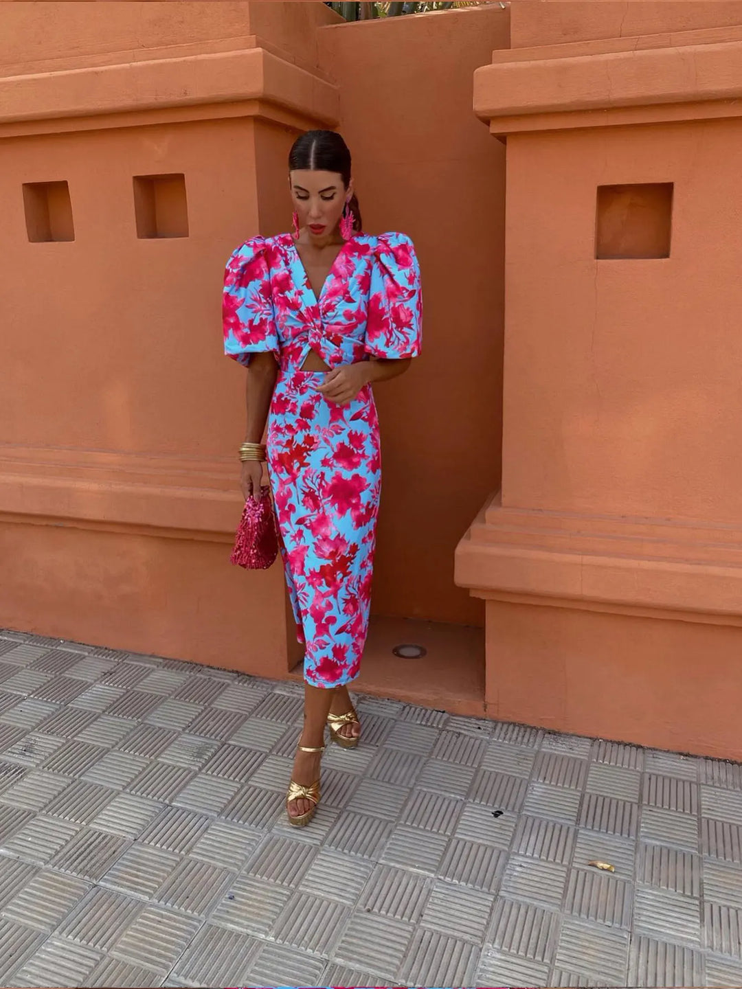 Levoire | Robe Colorée Avec Manches Bouffantes Rosa