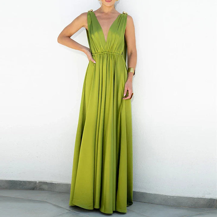 Levoire | Élégante Robe Maxi Boho Dos Nu À Décolleté En V Vert