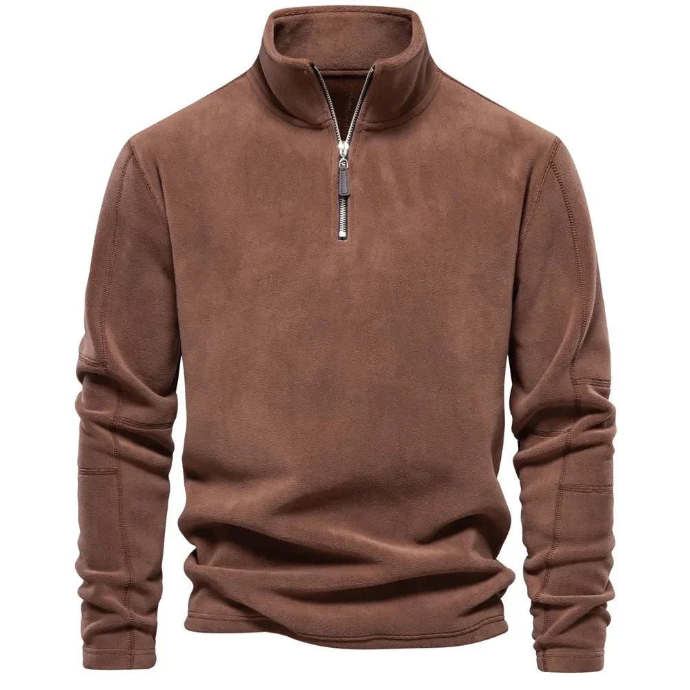 Levoire | Premium Décontracté Pullover En Fleece Avec Fermeture Éclair Et Col Braun