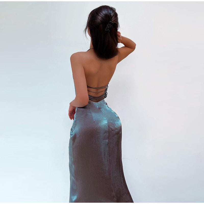 Levoire | Robe Midi Dos Nu En Satin Gris