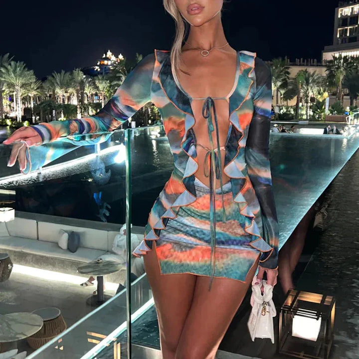 Levoire | Boni Rüsch Tie Dye Robe Mini À Manches Longues