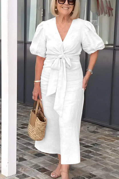 Levoire | Robe En Coton Élégante À Décolleté En V Blanc