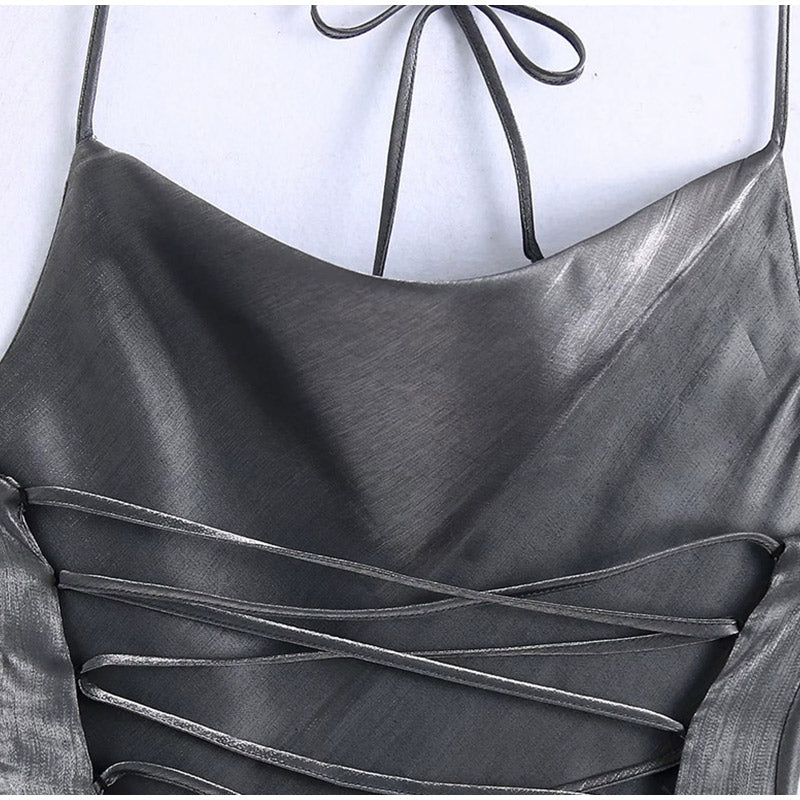Levoire | Robe Midi Dos Nu En Satin Gris