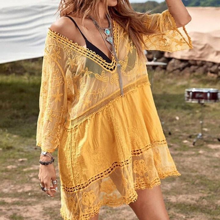 Levoire | Tunique De Plage Style Boho Jaune Universel