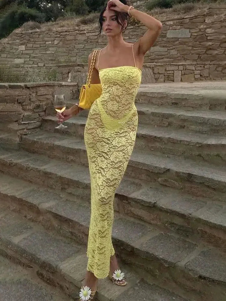 Levoire | Robes Maxi Transparentes Spitz À Épaules Dénudées