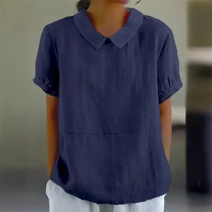 Levoire | Chemise En Coton Lin Confortable Avec Col Peter Pan bleu foncé