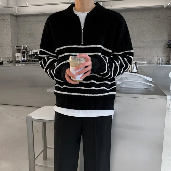Levoire | Pull En Tricot Rayé Moderne Pour Hommes Élégant Et Confortable Noir