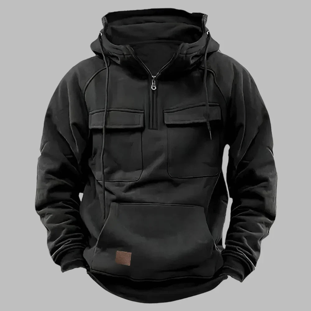 Levoire | Sweat À Capuche Chaud Pour Hommes Avec Polaire Et Fermeture Éclair Noir