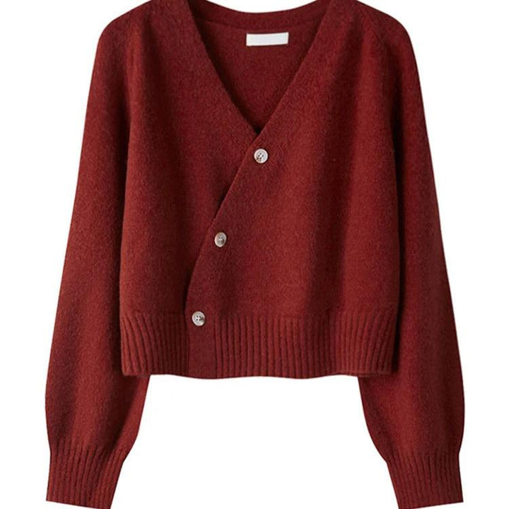 Levoire | V Décolleté Cachemire Manteau Avec Boutonnière Diagonale Rot Une taille