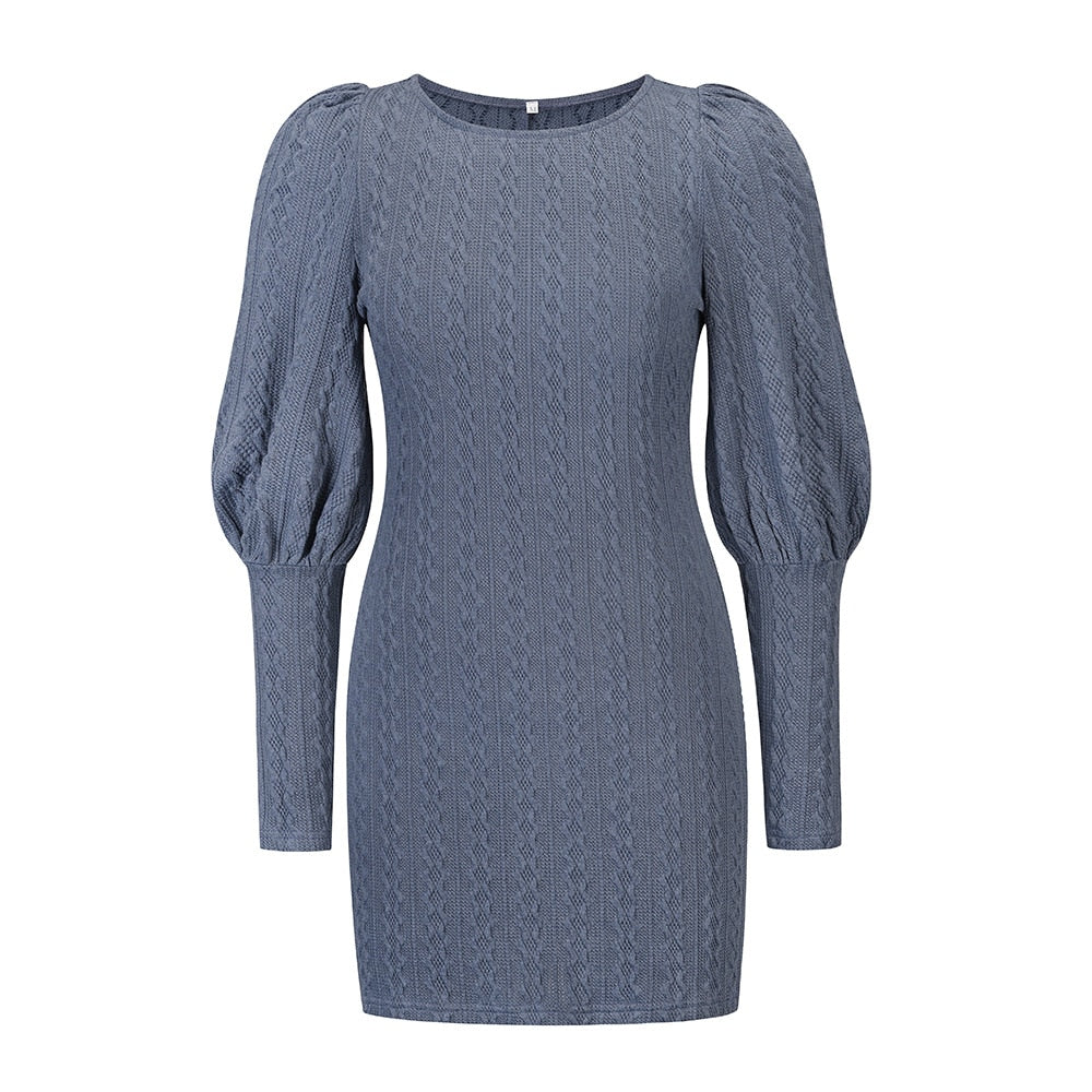 Levoire | Robe Tricotée Style Lanterne Bleu clair