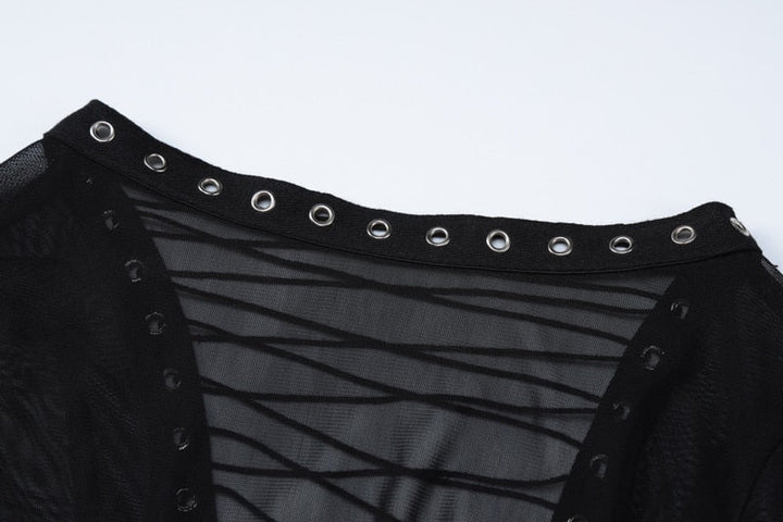 Levoire | Mesh Noir Manches Longues Dos Nu Transparent