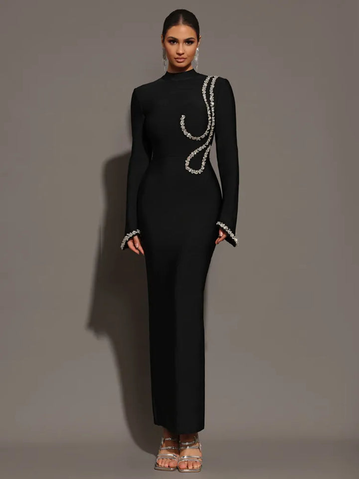 Levoire | Robe Longue Élégante Avec Diamants Noir
