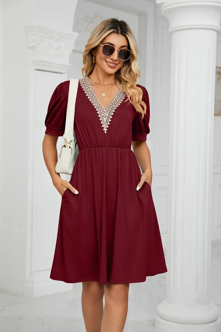 Levoire | Robe En Patchwork Simple Avec Des Pointes Pour Le Printemps/Été vin rouge
