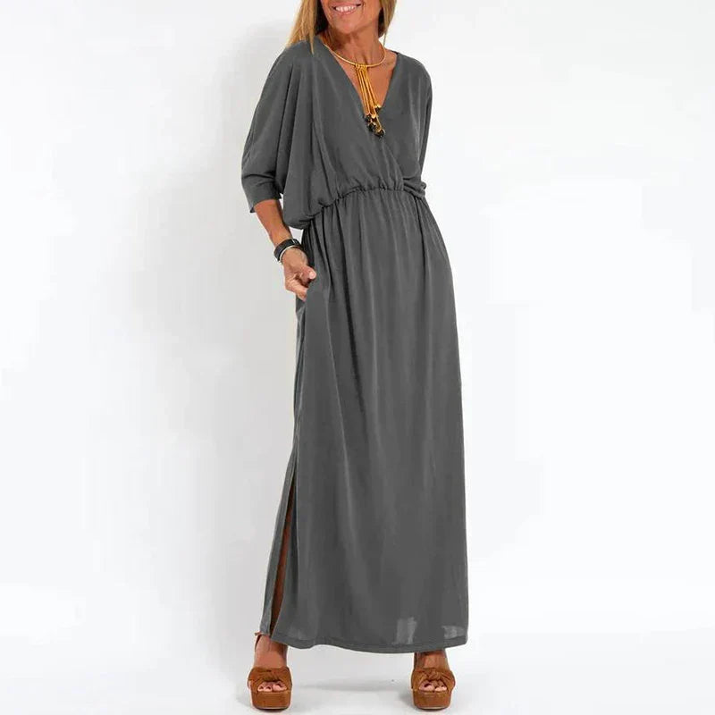 Levoire | Robe Longue Avec Fente Latérale Et Ceinture À La Taille Gris
