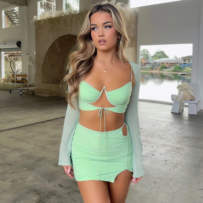 Levoire | Ensemble Jupe Minuscule Froncée À Manches En Maille Crop