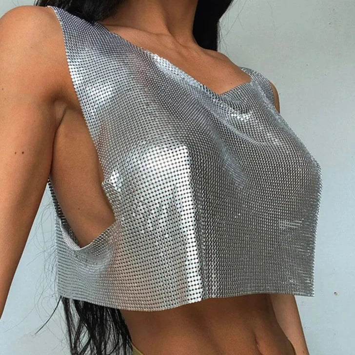 Levoire | Crop Top Métallique Paillettes Y2K