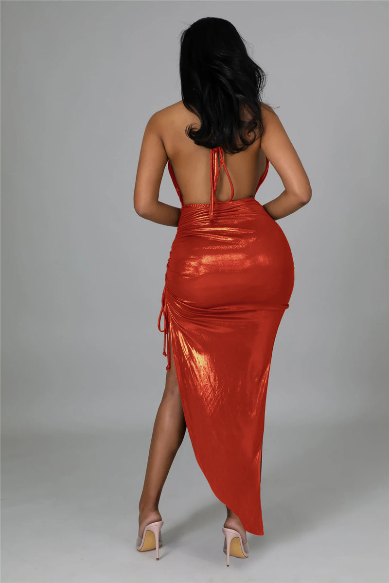 Levoire | Top À Dos Ouvert En Paillettes Fente Haute Robe Froncée Narbinding