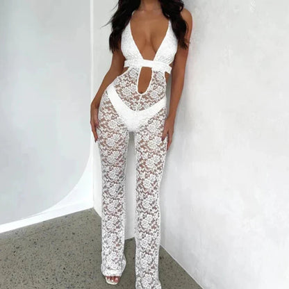 Levoire | Jumpsuit À Bretelles En Dentelle Blanc 2