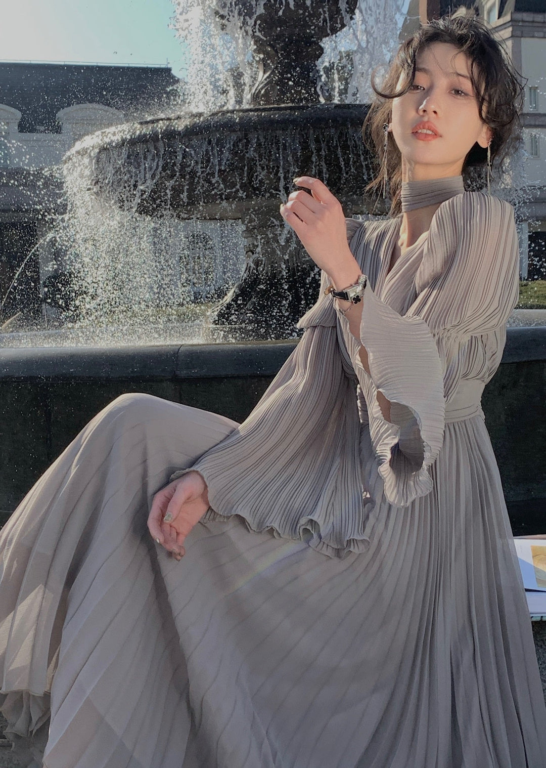 Levoire | Robe Maxi Plissée Vintage Sans Manches