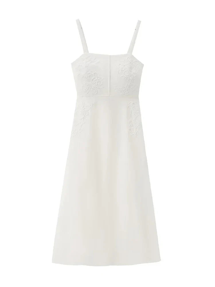 Levoire | Robe Midi Éclatante Brodée Blanc