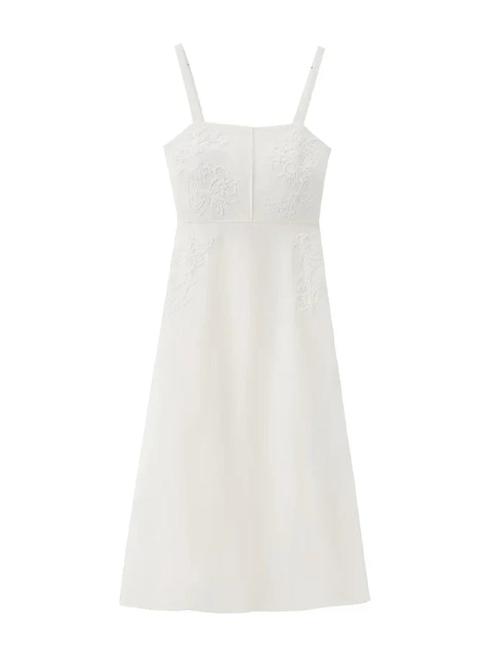 Levoire | Robe Midi Éclatante Brodée Blanc