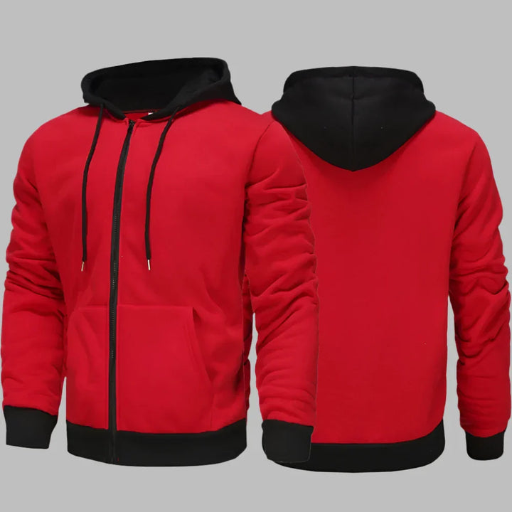 Levoire | Sweat À Capuche Pour Hommes Confortable Avec Fermeture Éclair Pour Le Quotidien Rouge-Noir