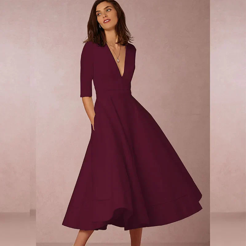 Levoire | Robe Midi Élégante En A vin rouge