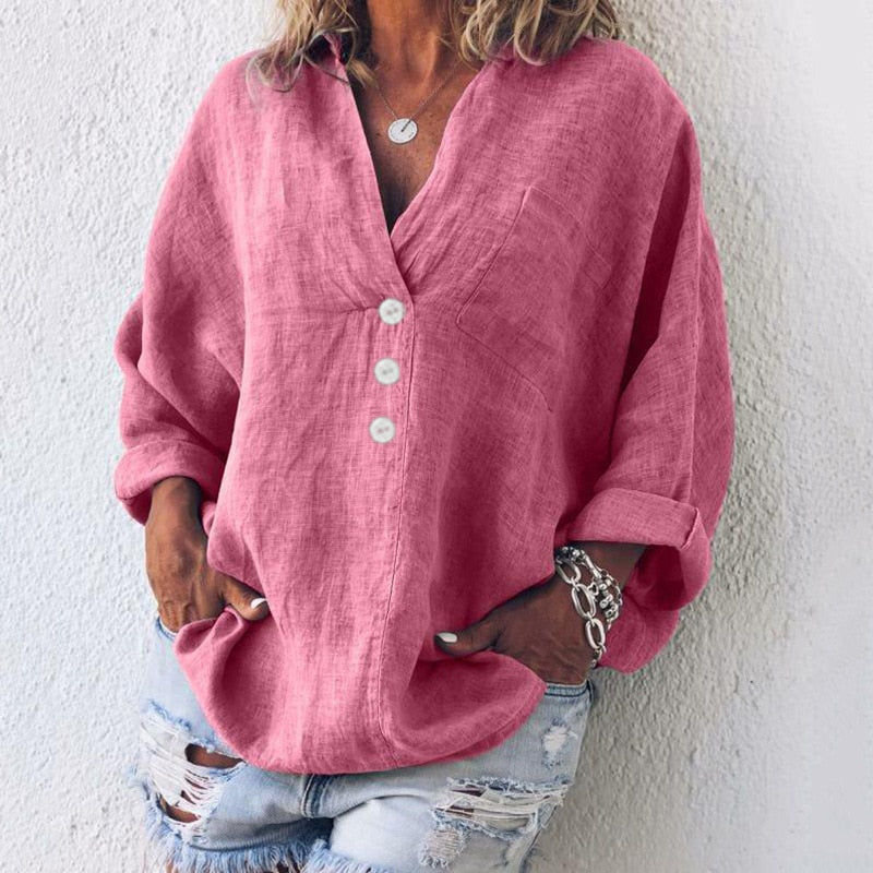 Levoire | Blouse En Lin Confortable Avec Détail De Bouton Pour Femmes Rosa