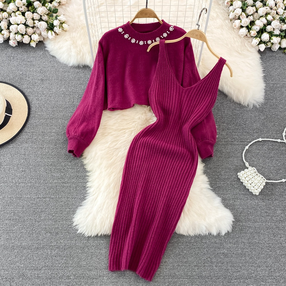 Levoire | Ensemble Confortable Élégant, Chaud & Stylé Fuchsia avec des perles