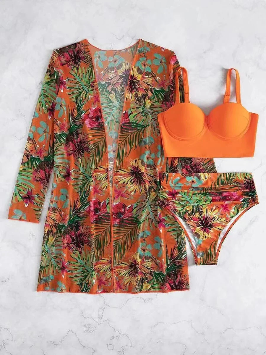 Levoire | Ensemble Bikini Trois Pièces Tropical Orange
