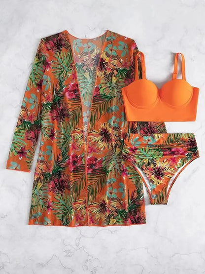 Levoire | Ensemble Bikini Trois Pièces Tropical Orange