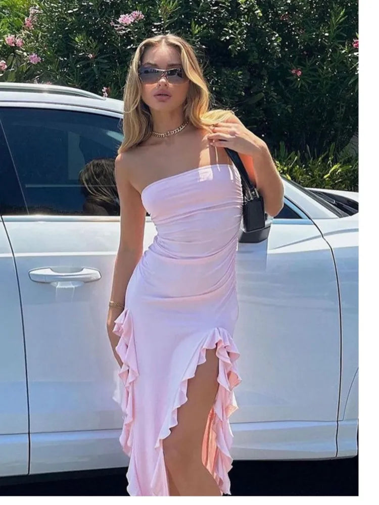 Levoire | Robe Bandeau Avec Détails En Franges Rosa