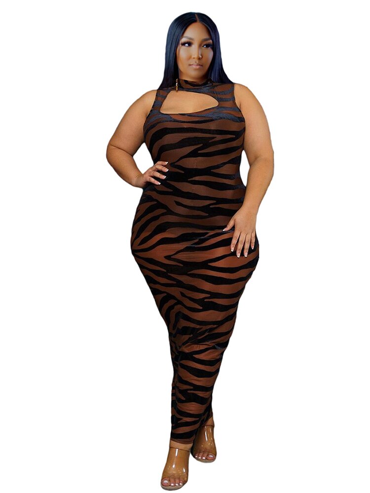Levoire | Robe Maxi Sans Manches À Motif Zèbre Grande Taille