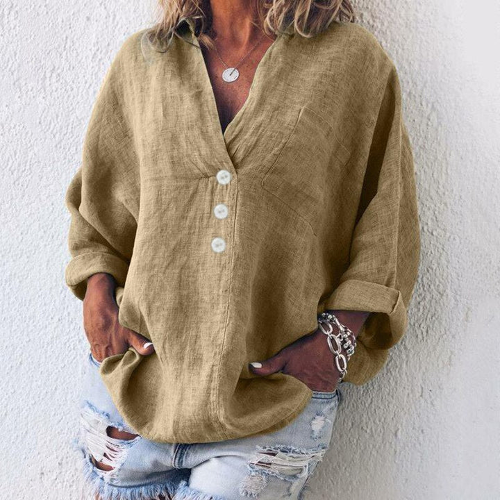 Levoire | Blouse En Lin Avec Décolleté En V Pour Femmes Khaki