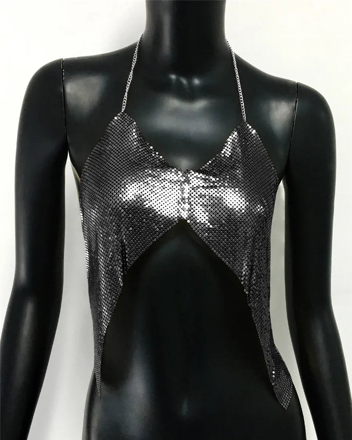 Levoire | Haut Coupe Halter À Paillettes Métalliques Noir Taille unique