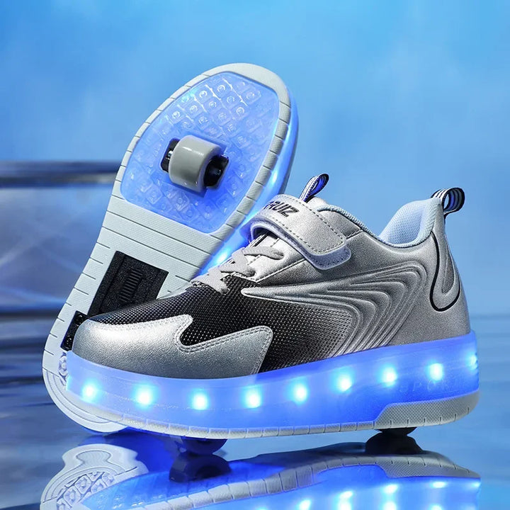 Levoire | Chaussures À Roulettes Led Pour Enfants Argent