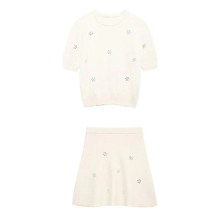 Levoire | Robe Courte Avec Tricot Et Strass ensemble blanc
