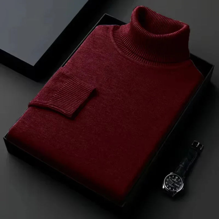 Levoire | Pull Col Roulé Homme Slim Fit – Antiboulochage Vin Rouge