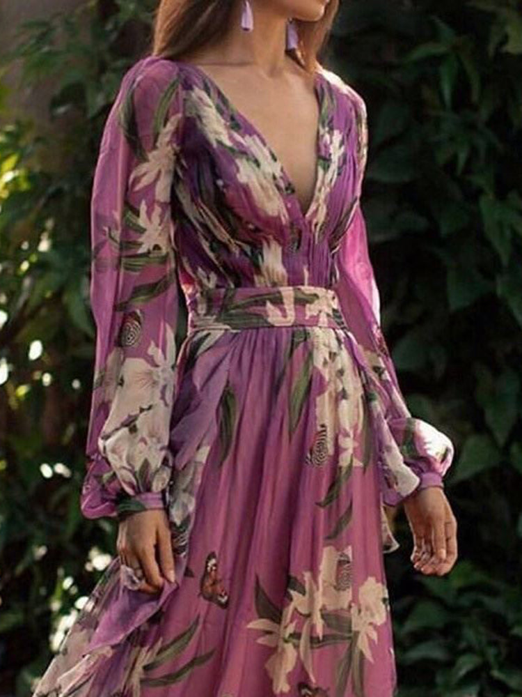Levoire | Robe A-Ligne À Manches Longues Imprimée De Fleurs