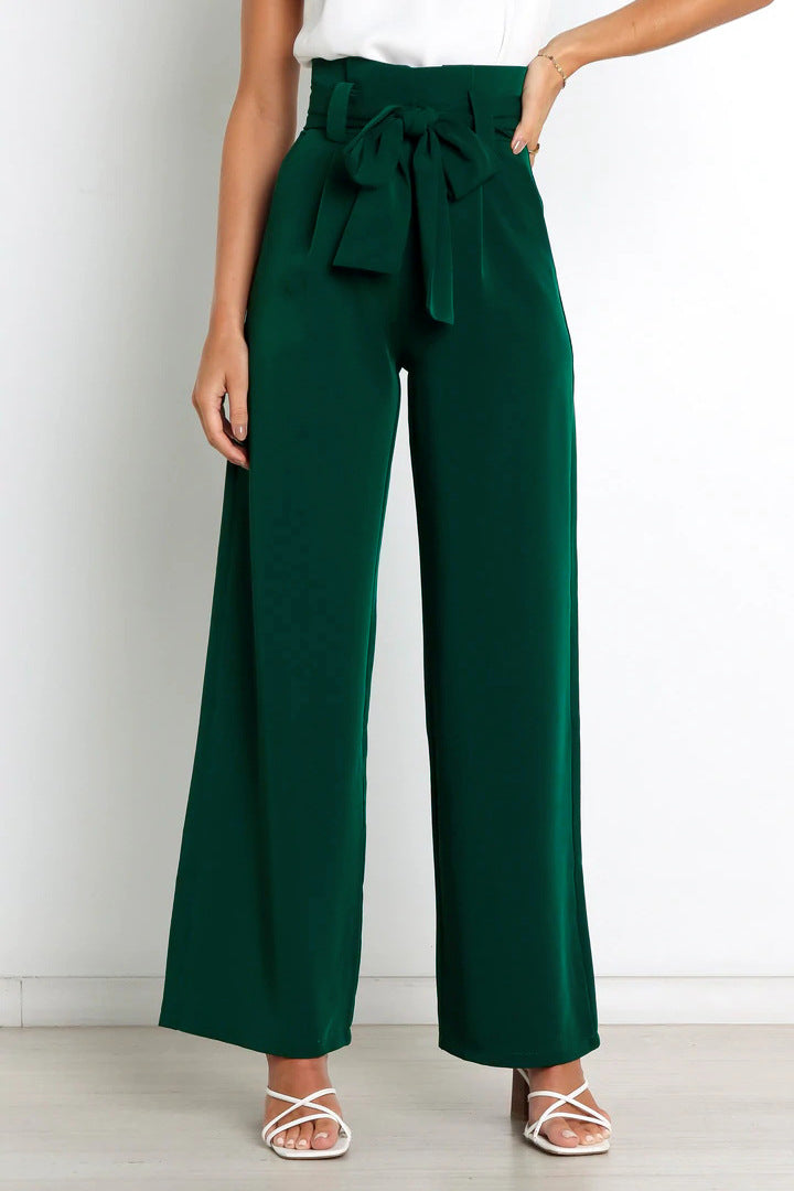 Levoire | Pantalon Large Taille Haute Pour Femmes Vert foncé